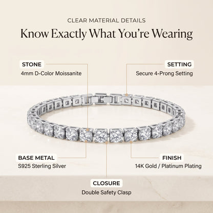 💎Classic 4mm D-Color Moissanite Tennis Bracelet – 14K Gold Plated with Double Safety Clasp✨