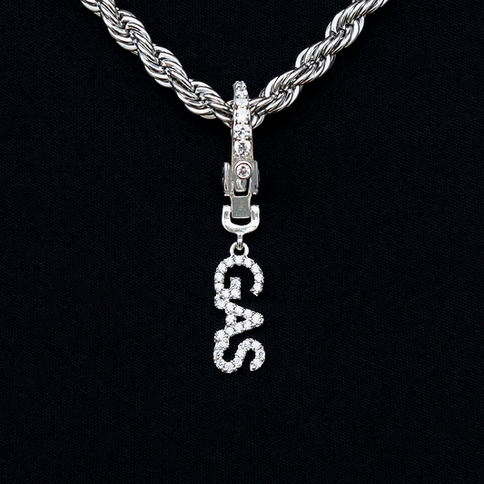 "Gas" Clip On Charm Pendant in White Gold